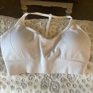 White Ribbed Sports Bra